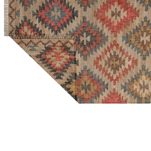 Kilim de Yute Óxido, Azul y Natural 140x200 cm