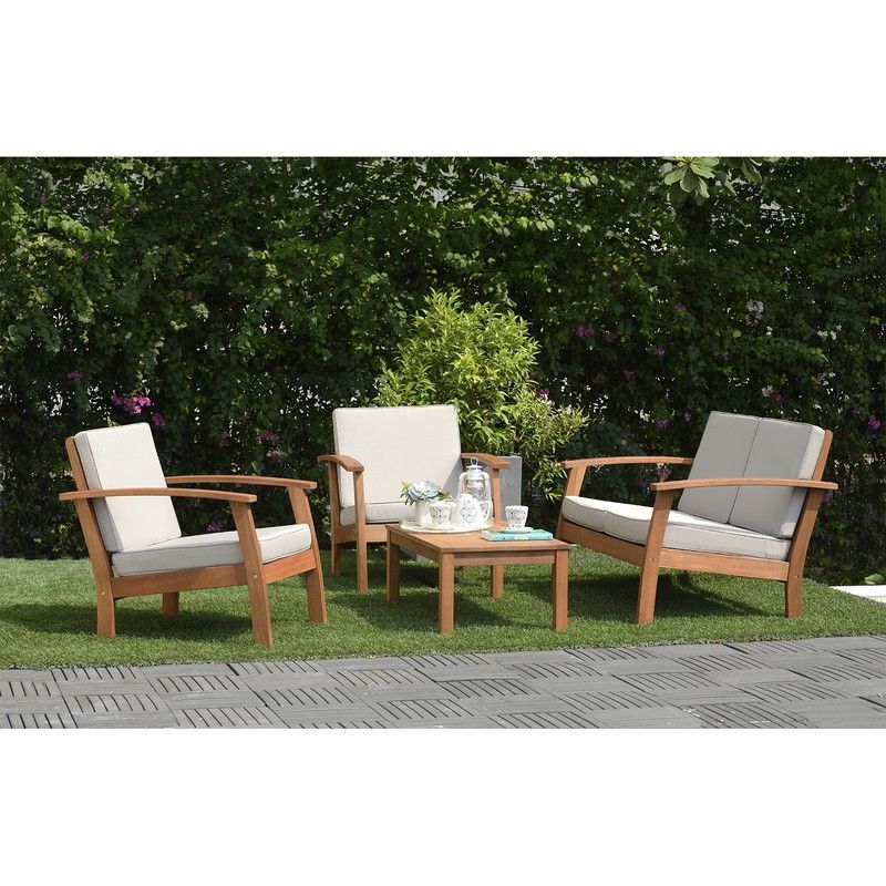 Conjunto de Jardín con Sofá de 2 Plazas, 2 Sillones y 1 Mesa Kingsbury