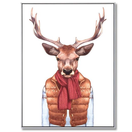 GILET CERVO stampa artistica con cornice bianca, 60x3,5x80 cm
