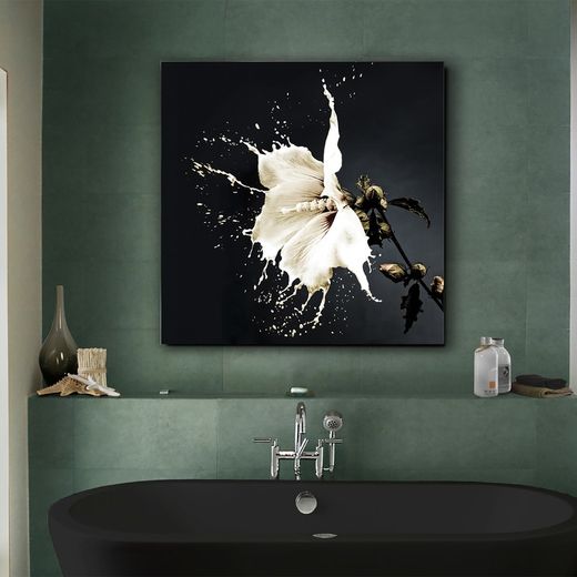 Impression d'art éclaboussures de fleurs avec verre, 100x1x100cm