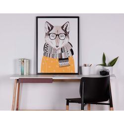 Affiche FOX avec cadre noir, 60x3x80 cm