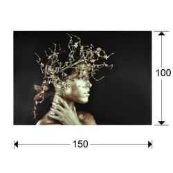 Guld kvinna med kristalltryck, 150x1x100cm