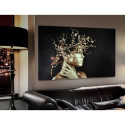 Guld kvinna med kristalltryck, 150x1x100cm