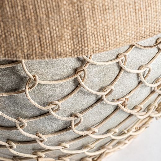 Cement, Jute and Grey/Beige Rattan Table Lamp, Ø50x68cm