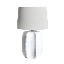 Lampe de table en céramique et lin blanc et beige, Ø 38 x 60 cm | Queïla