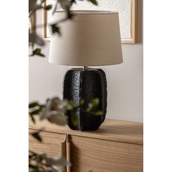 Lampe de table en céramique et lin noir et beige, Ø 38 x 60 cm | Paméla