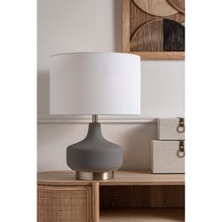 Candeeiro de mesa em cerâmica e tecido cinza e branco, Ø 40 x 57 cm | Indira