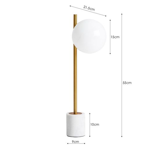 Lampa stołowa z żelaza i marmuru w kształcie kuli złota/biała, 15x21x56cm