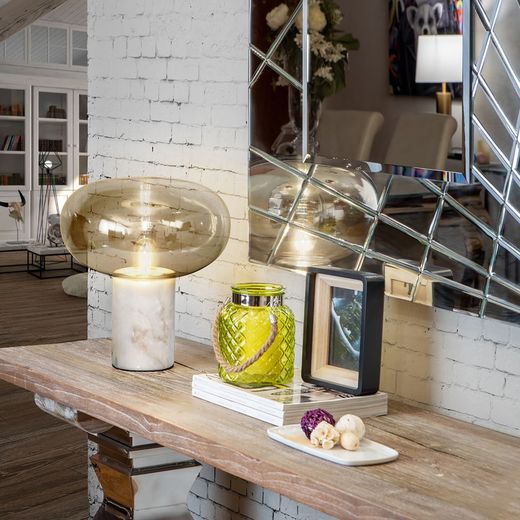 White marble and glass table lamp, Ø 30 x 40 cm | fungi