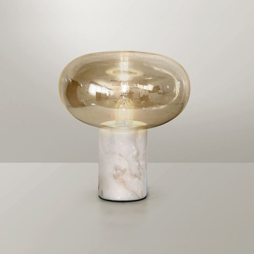 White marble and glass table lamp, Ø 30 x 40 cm | fungi