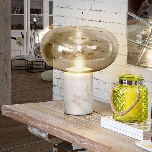White marble and glass table lamp, Ø 30 x 40 cm | fungi