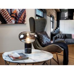 Black glass and marble table lamp, Ø 30 x 40 cm | fungi