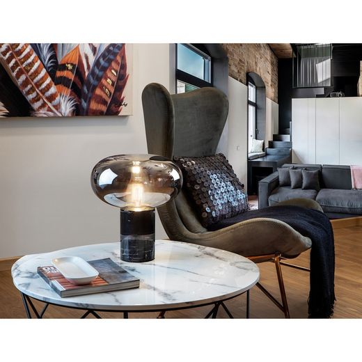 Black glass and marble table lamp, Ø 30 x 40 cm | fungi