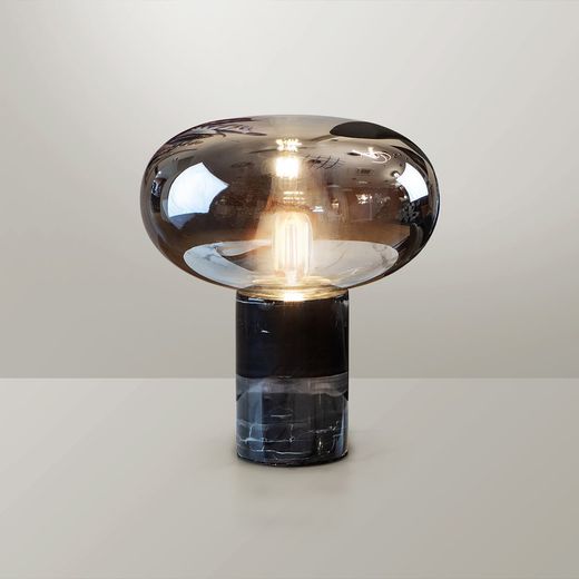 Black glass and marble table lamp, Ø 30 x 40 cm | fungi