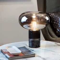 Black glass and marble table lamp, Ø 30 x 40 cm | fungi