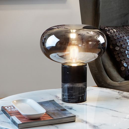 Black glass and marble table lamp, Ø 30 x 40 cm | fungi
