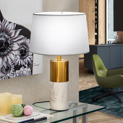 White/bronze metal and marble table lamp, Ø 38 x 61 cm | Lucian