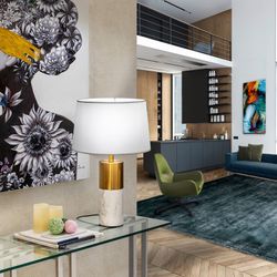 White/bronze metal and marble table lamp, Ø 38 x 61 cm | Lucian