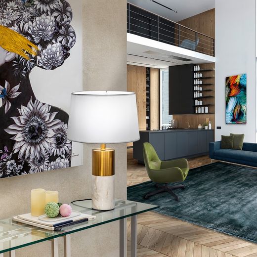 White/bronze metal and marble table lamp, Ø 38 x 61 cm | Lucian