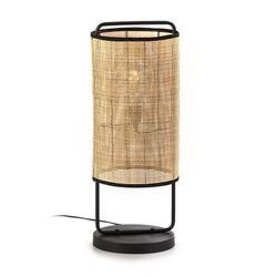 Lampe de table en métal et rotin noir/beige, Ø27x67cm