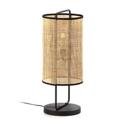 Lampe de table en métal et rotin noir/beige, Ø27x67cm