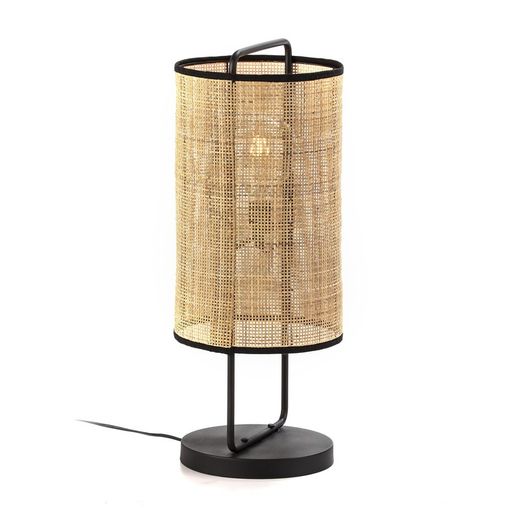 Lampe de table en métal et rotin noir/beige, Ø27x67cm