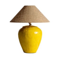 Żółto-beżowa lampa stołowa z terakoty, Ø35x52cm