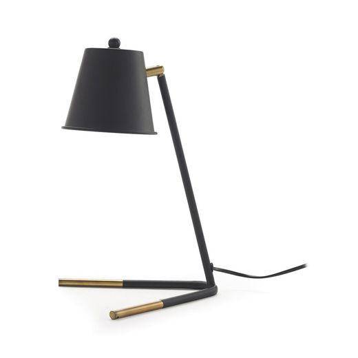 Candeeiro de mesa preto com acabamentos dourados