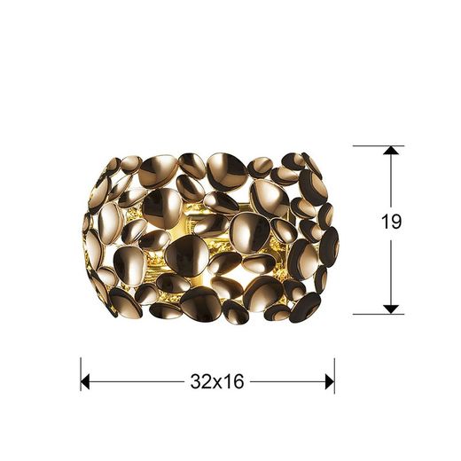 Applique murale à 2 lumières en métal plaqué or rose Narisa, 32x16x19cm