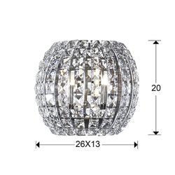 Diamond Crystal and Metal 2-Light Wall Lamp, 26x13x20cm