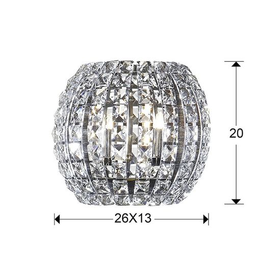 Diamond Crystal and Metal 2-Light Wall Lamp, 26x13x20cm