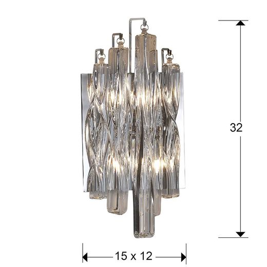 Manacor Metaal en Glas 2-lichts wandlamp, 15x12x32cm
