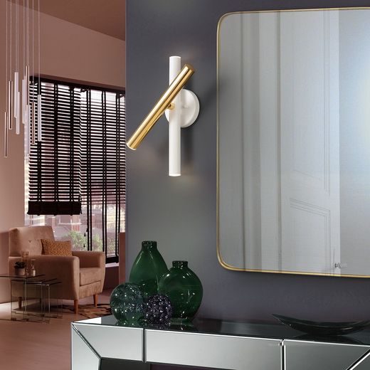 Applique 3 lumières Led Métal Varas Or / Blanc, 11x11x33cm