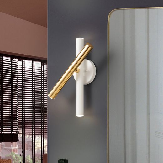 Applique 3 lumières Led Métal Varas Or / Blanc, 11x11x33cm