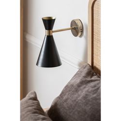 Candeeiro de parede em ferro preto e dourado, 26 x 14 x 26 cm | Beckle