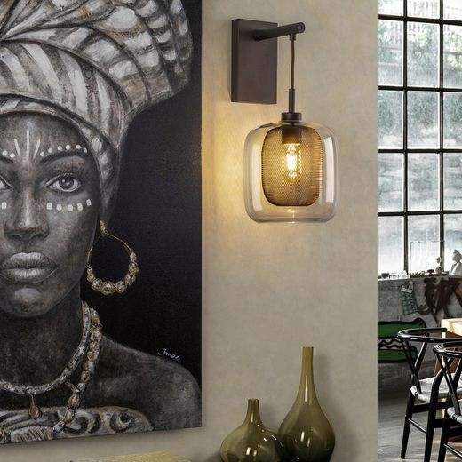 Wandleuchte aus Metall und Glas Fuchsbraun, 24x20x40cm