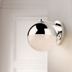 Candeeiro de parede LED prateado com esfera de metal, 12x18x17cm