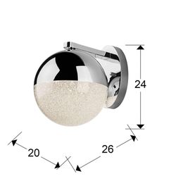 Candeeiro de parede LED prateado com esfera de metal, 12x18x17cm