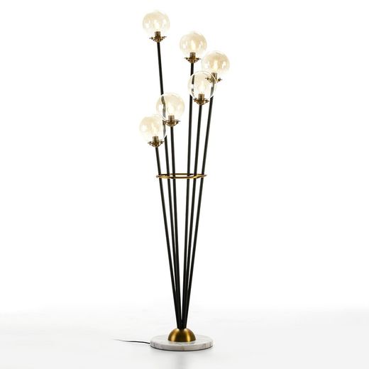 Lampadaire 50x50x175 marbre blanc / cristal / métal doré / noir