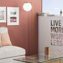 Lámpara de Pie Blanca y Dorada con Pie de Mármol Blanco 32x28x163 cm