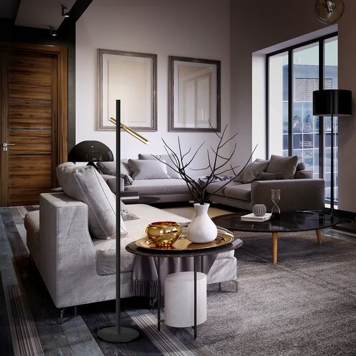 Metall Varas Gold / Schwarz 2-flammige LED-Stehlampe, 41x30x167cm