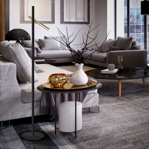 Metall Varas Gold / Schwarz 2-flammige LED-Stehlampe, 41x30x167cm