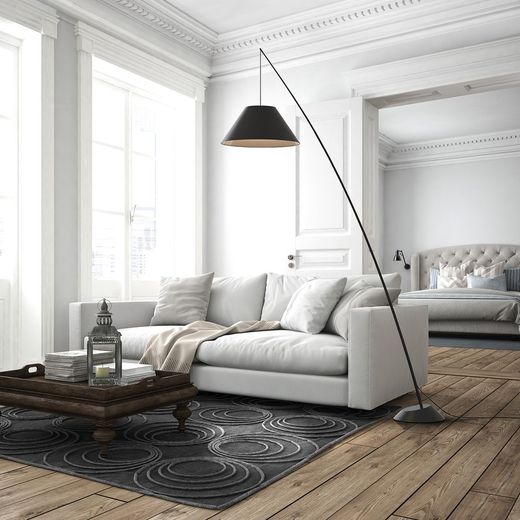 Carbon Fiber Floor Lamp and Black Junco Fabric, 160x55x235cm