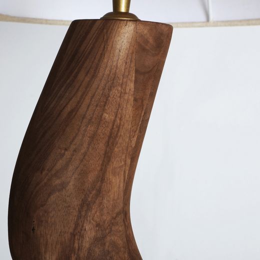 Lámpara de pie de madera de mango y lino en marrón y crema, 50 x 50 x 168 cm | Onda