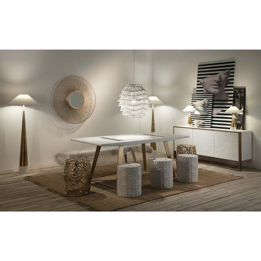 Wit/Goud Metalen Vloerlamp, Ø18x140cm