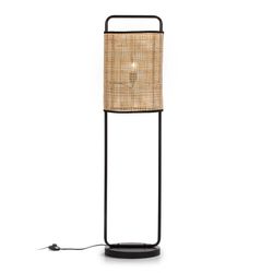 Vloerlamp van metaal en zwart/natuurlijk rotan, Ø33x134cm