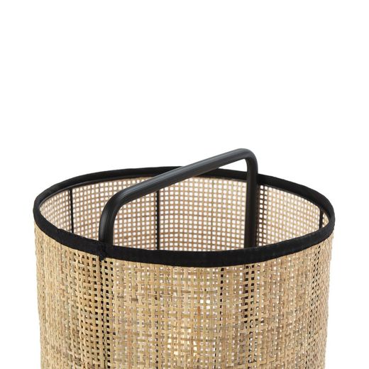 Vloerlamp van metaal en zwart/natuurlijk rotan, Ø33x134cm