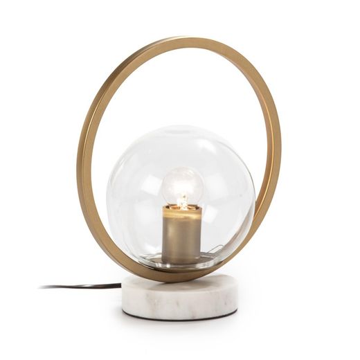 Lampa stołowa ze szkła, białego marmuru i złotego metalu, 25x15x29 cm