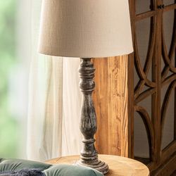 Mango wood table lamp in black, 36 x 36 x 70 cm