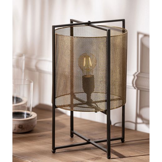 Lámpara de sobremesa de metal en dorado y negro, 25 x 25 x 41 cm | Haimie